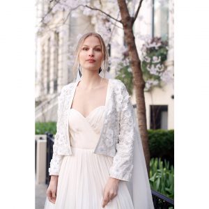 Hélene - Floral Embroidered Satin Lined Bridal Jacket